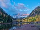 USA-Colorado-Aspen Maroon Bells-snow-covered Aspens and firs Art Print